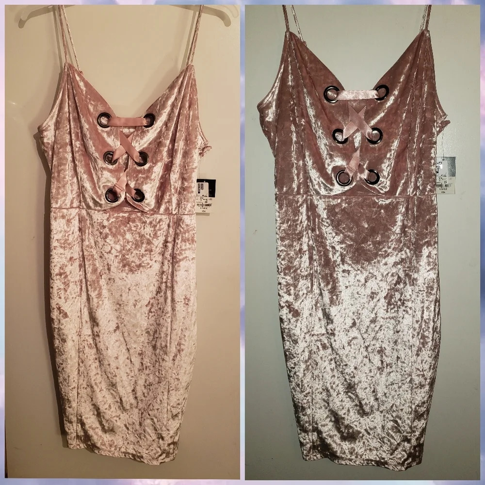 Project Runway pale mauve blush pink crushed velvet dress XL